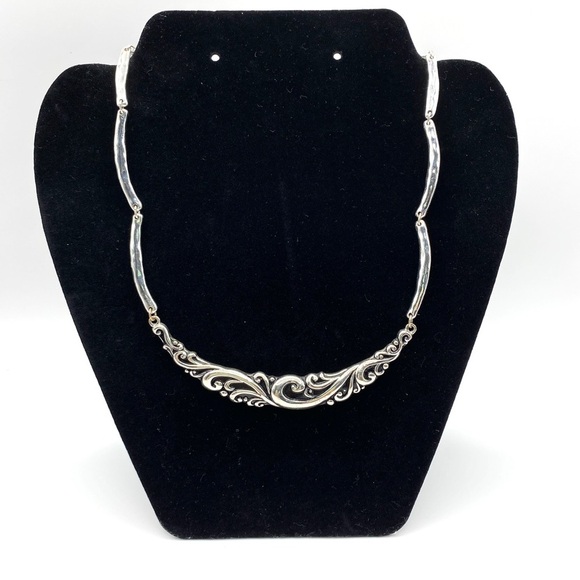 Silvertone & Black Segmented Necklace - Picture 1 of 6